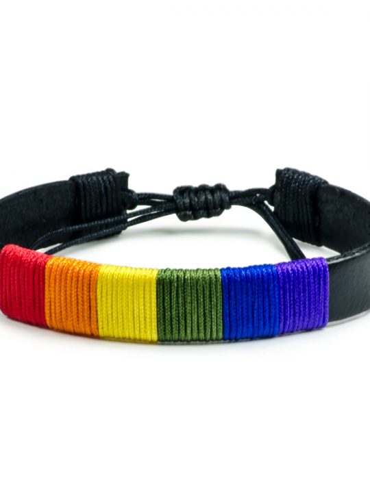 Χειροποίητο Βραχιόλι Μαύρο Δερμάτινο LGBT Pride Rainbow